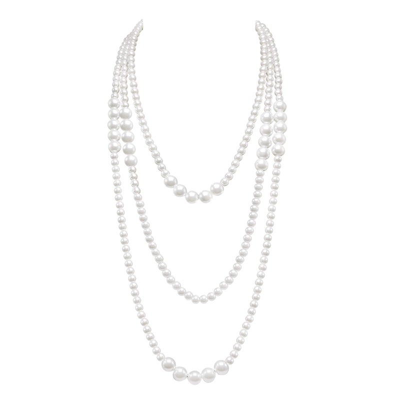 Aisansty Long Pearl Necklace for Women 69" White Faux Pearl Beads Strand Layered Necklace - Image 1